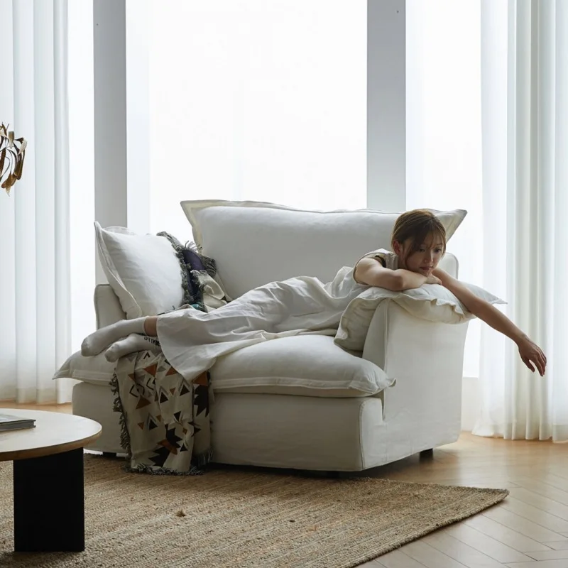 

Apartment Japanese lazy fabric linen disassembly and washing sofa small apartment down sofa super soft living room