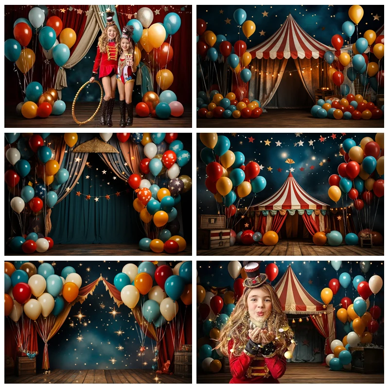 

Circus Photography Backdrop Balloon Clown Background Kids Happy Birthday Holiday Party Cake Smash Banner Photo Studio Props