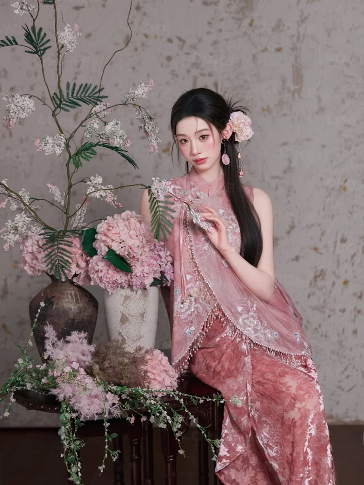 

2026 Spring New Chinese Style Soft Peach Pink Girl Art Photo Studio Personal Photography Ethnic Costume Traditional Hanfu Dress