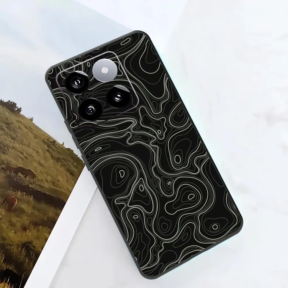 Geographic Contours Phone Case For Xiaomi 14 Ultra 14 13T 13Pro 13 12T 12 11T 11i 11 Black Silicone Case