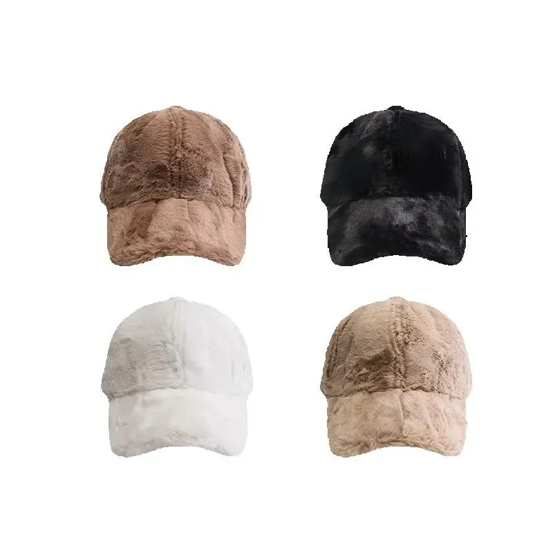 หมวกเบสบอลผ้าพลัฌสำหรับผู้หญิง หมวกฤดูหนาวบุขนเทียมหนานุ่ม อุ่นสบาย สไตล์ลำลอง หมวกแบบ Snapback สำหรับผู้หญิง สีพื้น กันลม ปรับขนาดได้