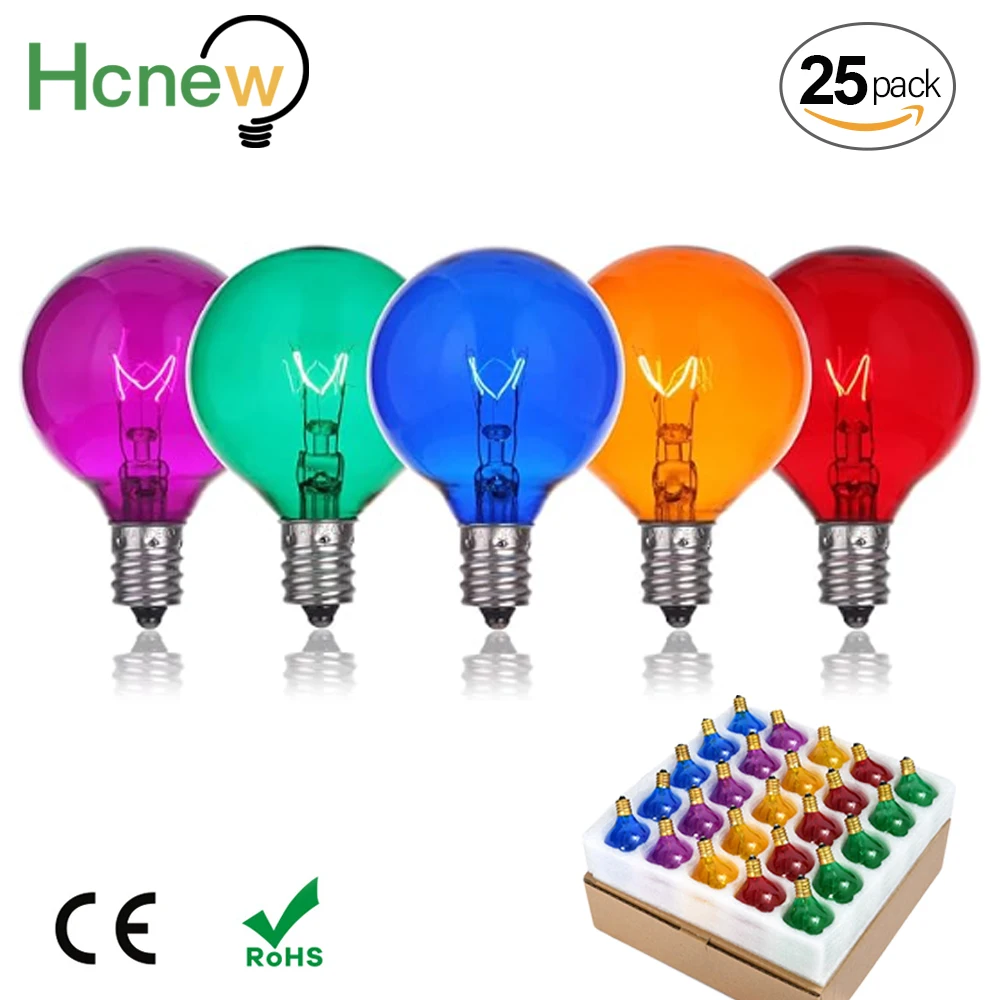 

25pcs RGB G40 Globe Light Bulbs E12 7W Tungsten Lamp Replacement Multicolor Bulb For String Lights Wedding Christmas Decoration