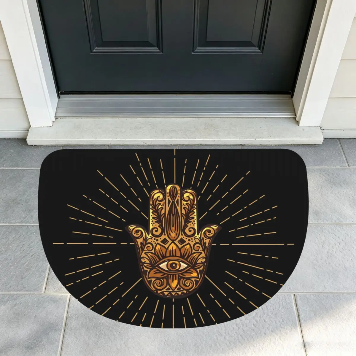 Hamsa Hand Evil Eye Mandala Bohemian Flannel Half Round Doormat Non Slip Bathroom Mat Absorbent Floor Carpet for Living Room