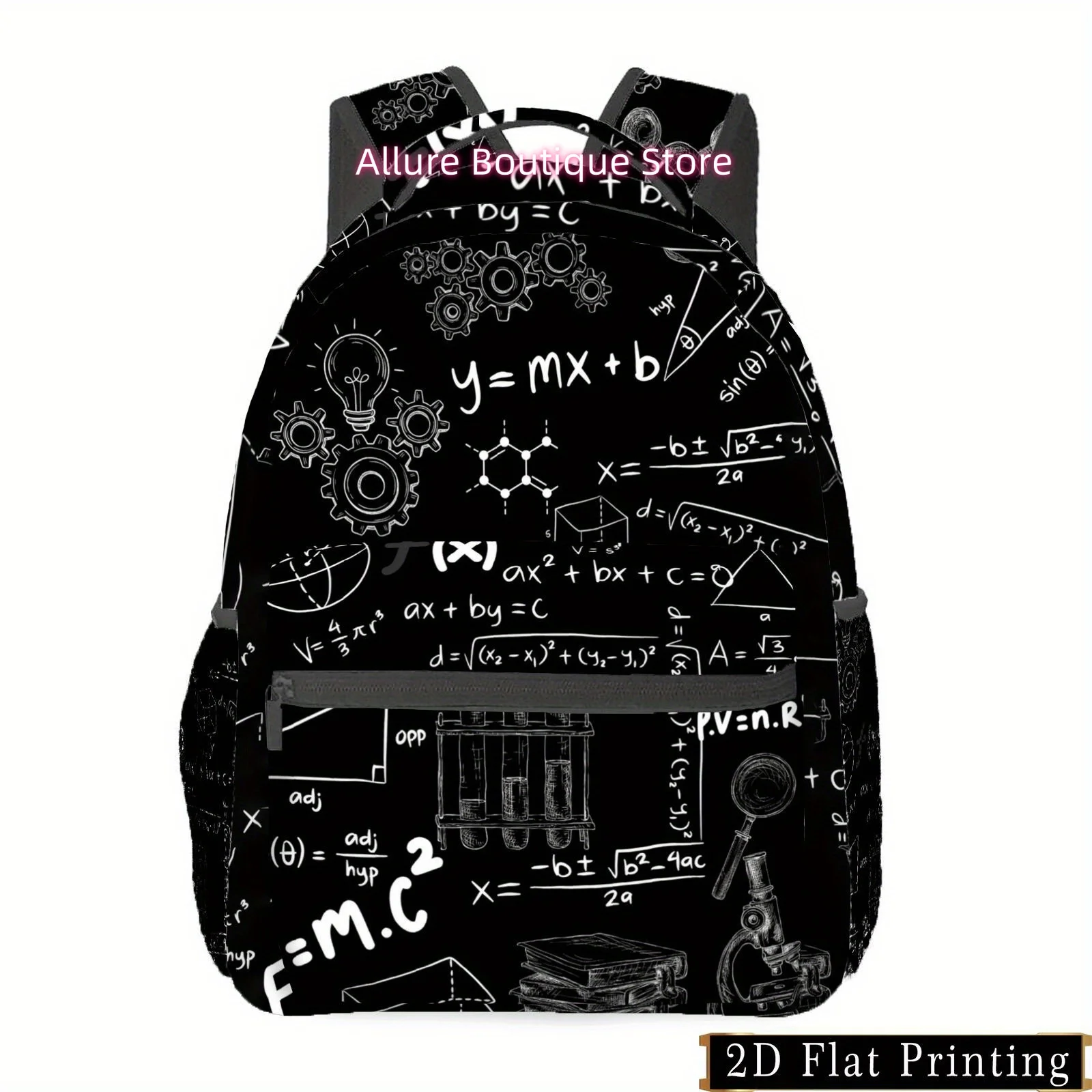 1pc Printed Mathematical Formula Science Symbol Backpack, Zipper Personality Hand Wash Design Multi-purpose Fashion Commuter Pat