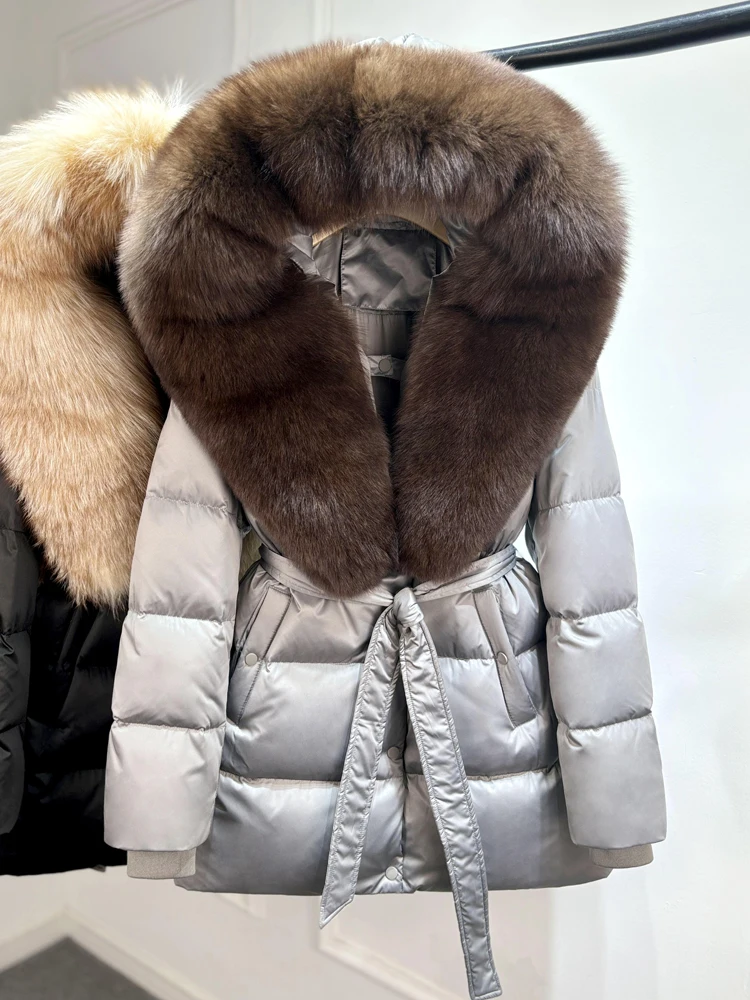 Lagabogy 2025 Top Quality Winter White Goose Down Jacket Women Coat Natural Silver Fox Fur Hooded Thick Female Waterproof Parkas