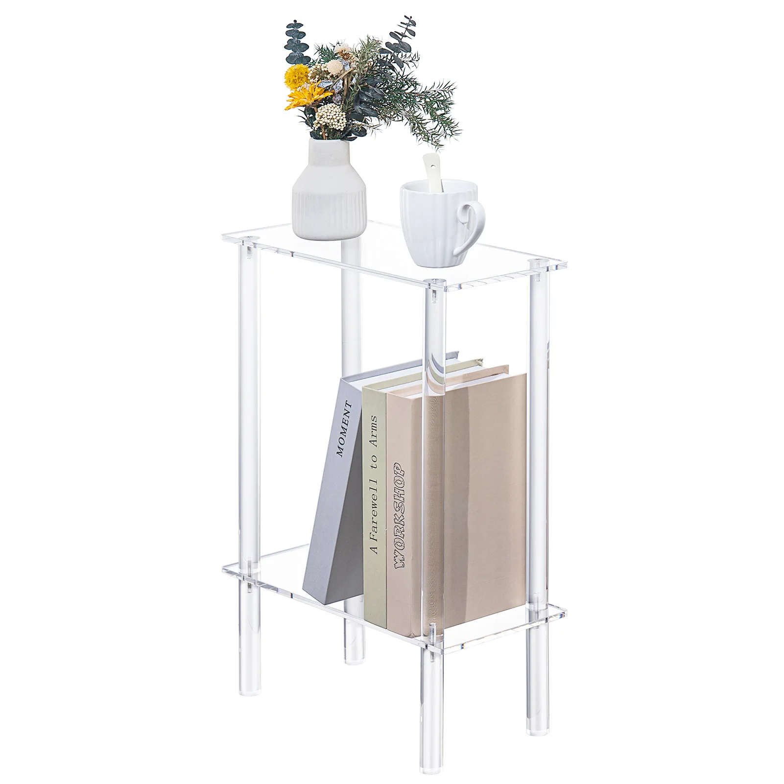 Acrylic table with narrow sides and two layers of rectangular light luxury high-end feeling bedside living room