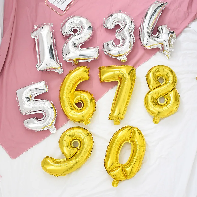 16/32/40inch Digital Foil Balloons Rose Gold Silver Gradient Number 0-9 Birthday Party Wedding Decoration Baby Shower Globos