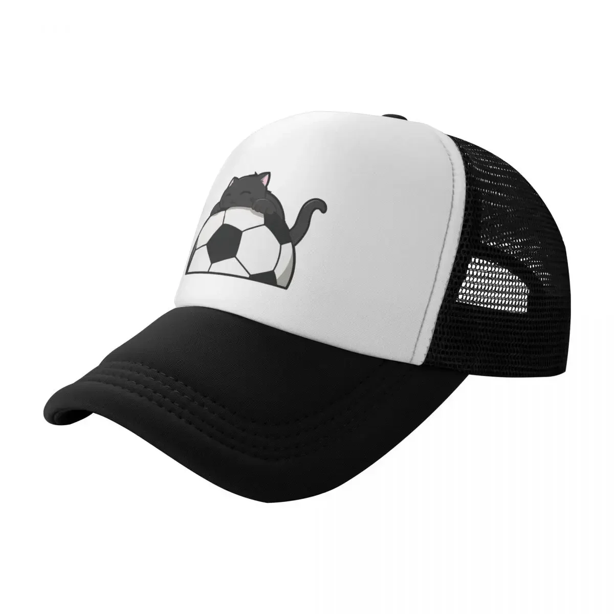 Cute Cat Hugging A Soccer Ball Baseball Cap sun hat beach hat Men Women's