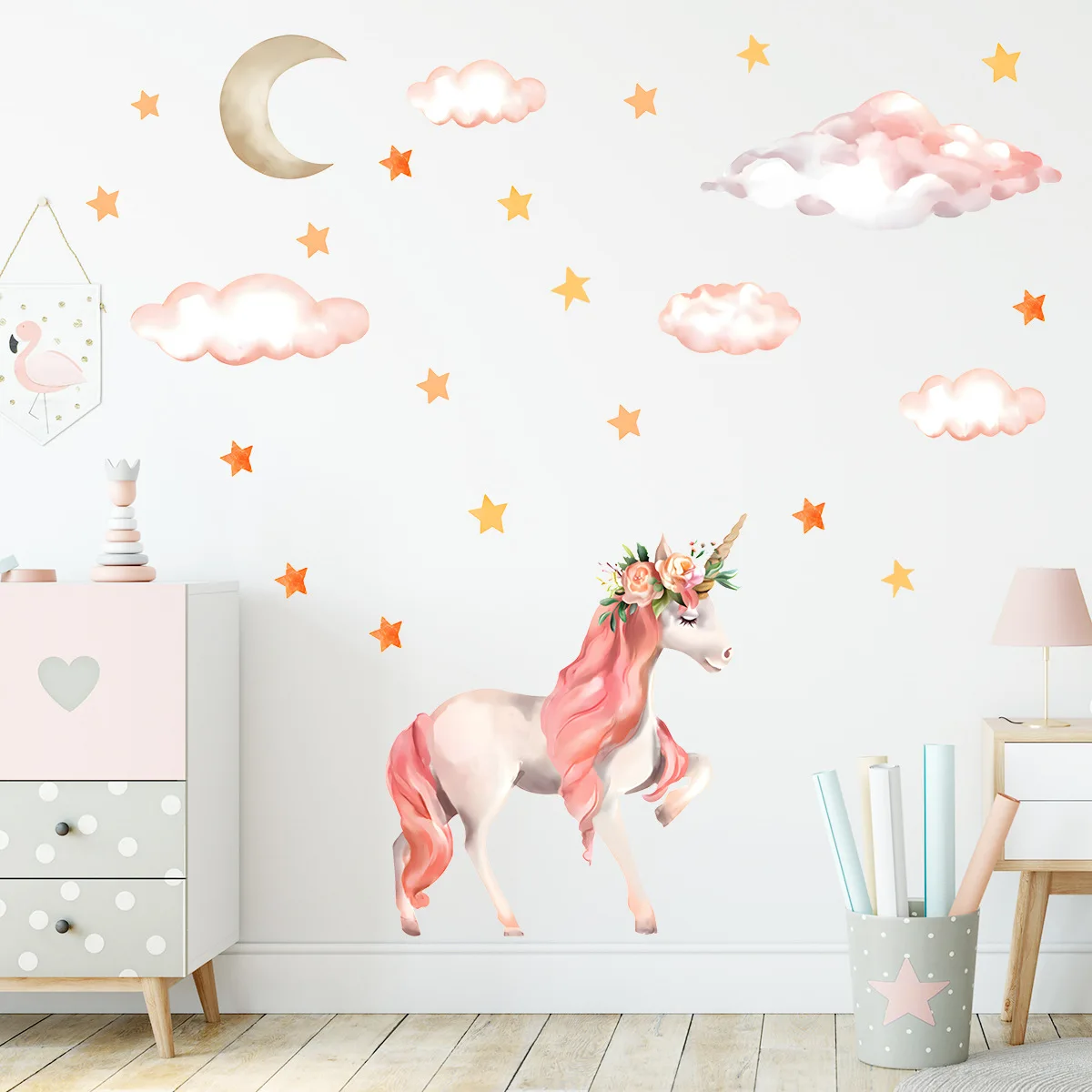 Cartoon Unicorn Cloud Wall Stickers for Kids Room Interior Decoration Wall Decals Baby Nursery Room Stickers Bedroom Wallpaper