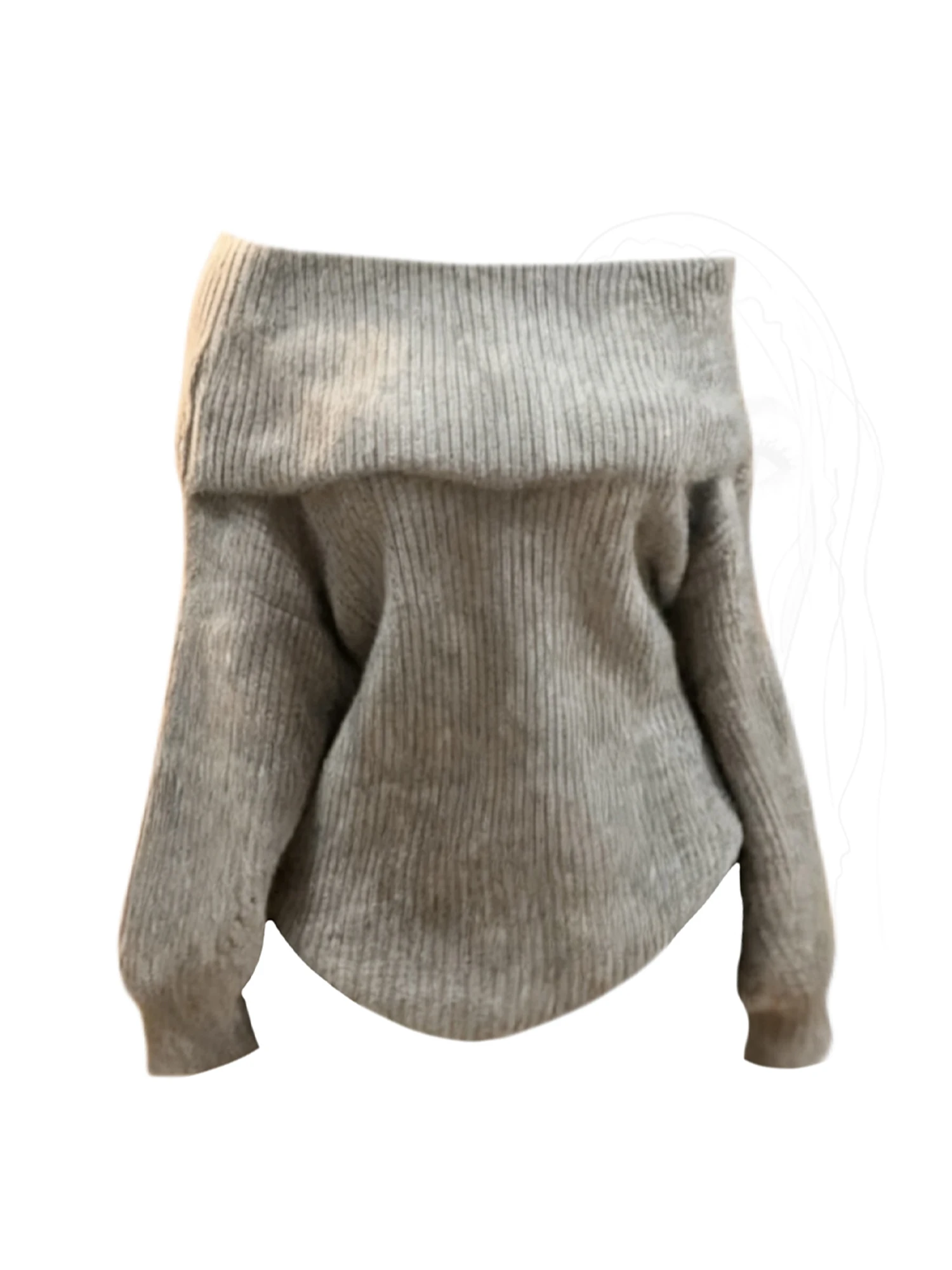 

Женский серый пуловер, свитер Y2k, винтажный джемпер 2000-х годов, элегантный вязаный джемпер с открытыми плечами и длинными рукавами, кашемировый свитер, зимний