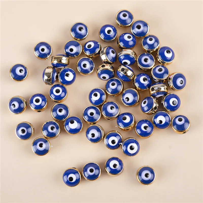 50pcs/pack Blue Eye Beads Resin Spacer Beads For Jewelry Making Bracelet Necklace Pendant Earrings Diy Accessories 8*6mm