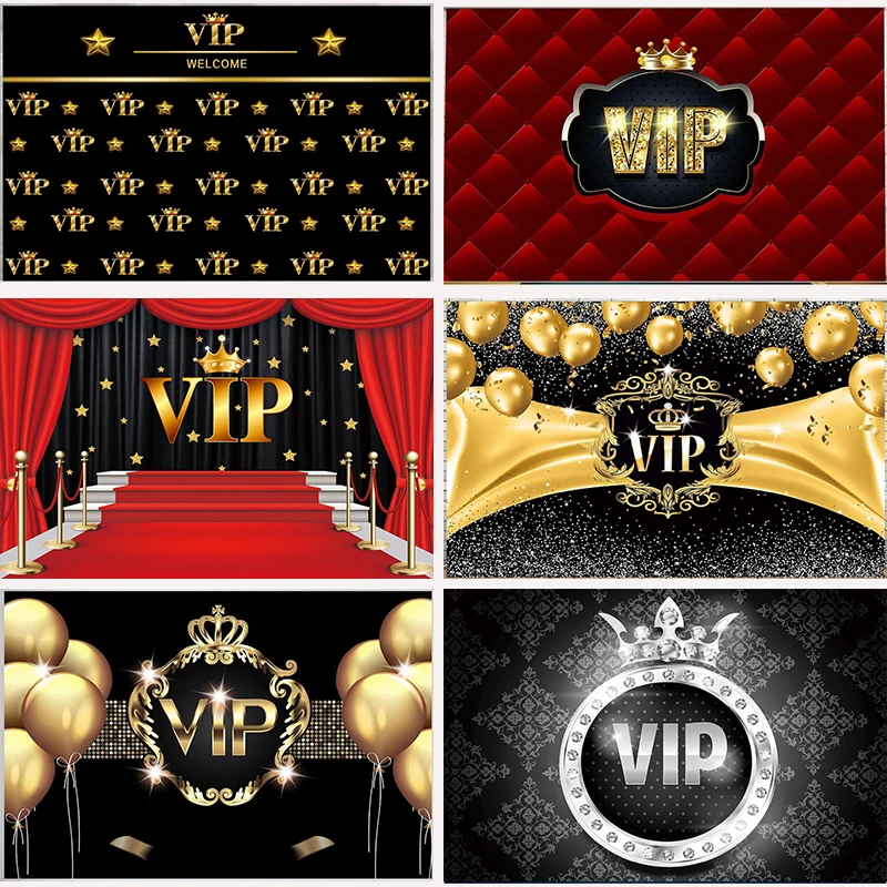 Gold VIP Party Backdrop Gold Crown Balloons Photo Background Studio Props Banner Birthday Party Supplies Photography Backdrop