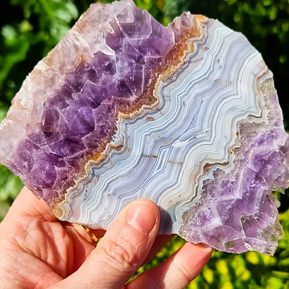Natural Amethyst Lace Agate Slab, Mineral Specimen, Polished Quartz Crystal Slice, Elegant Home Decor, Crystal Collection, Gifts