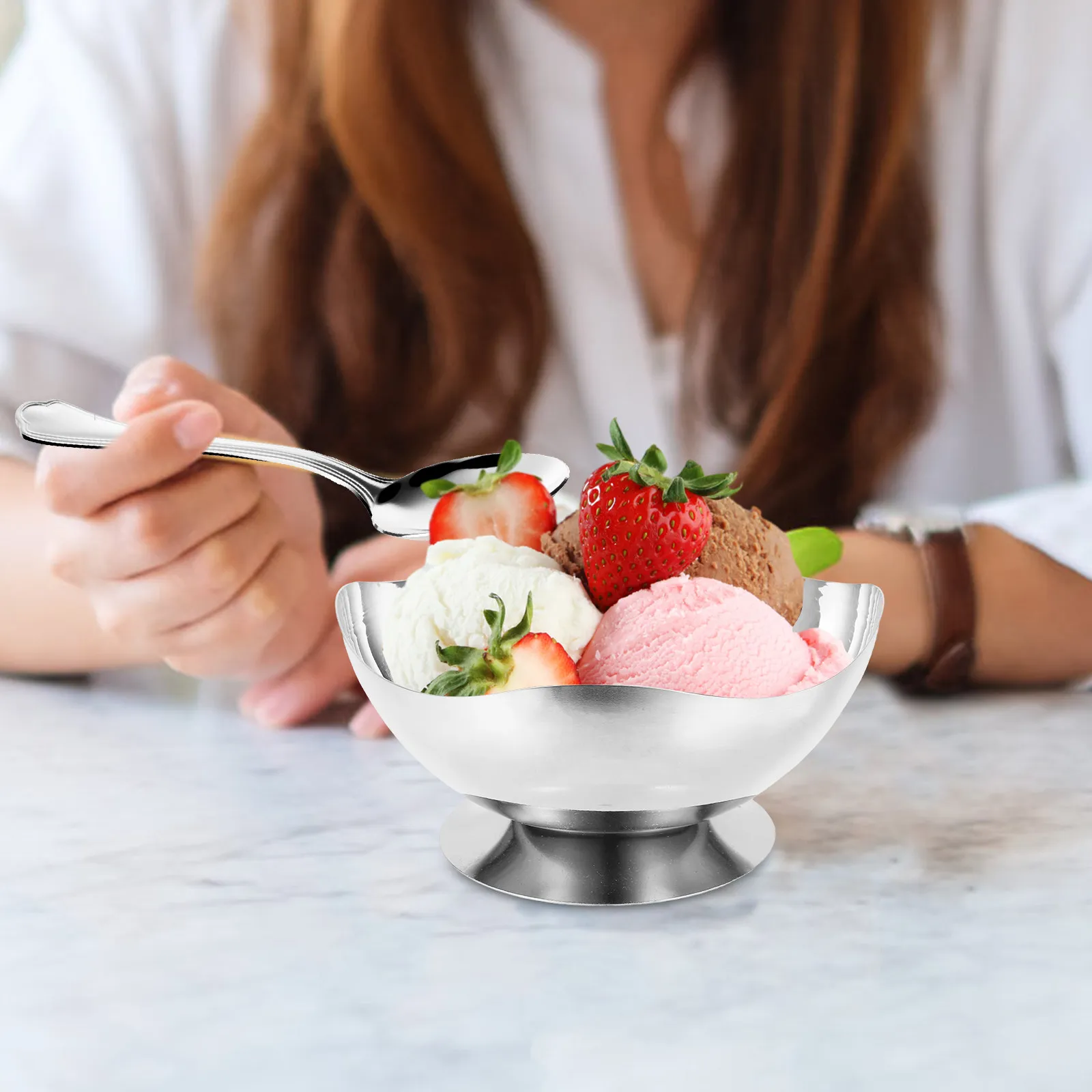 Stainless Steel Ice Cream Cup Footed Dessert Bowl Pudding Fruit Salad Serving Dish Elegant Reusable Kitchen Tableware Home
