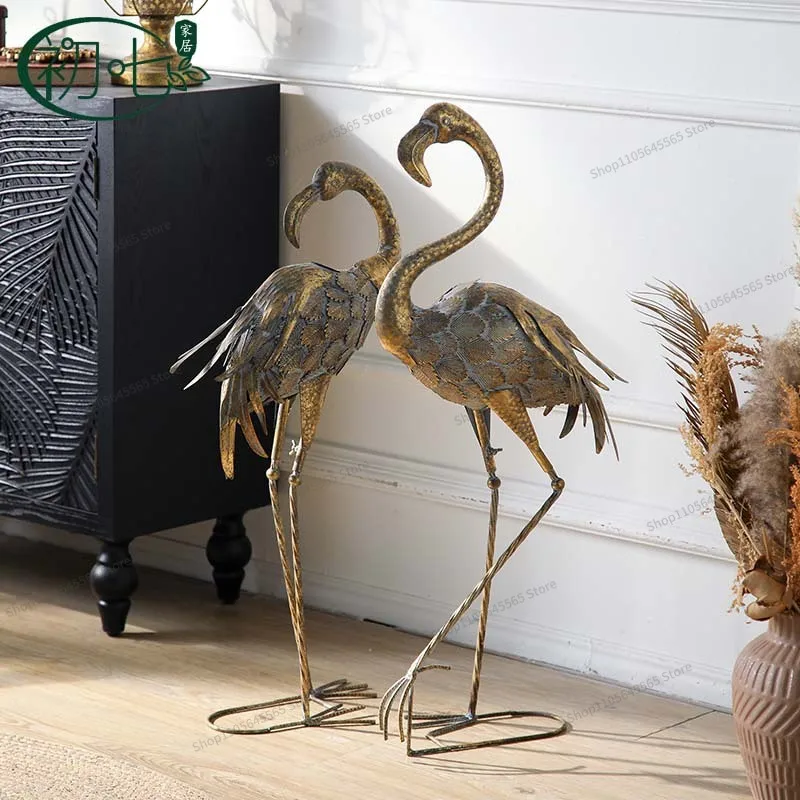 For American wrought iron flamingo living room home decoration outdoor garden decoration floor decoration
