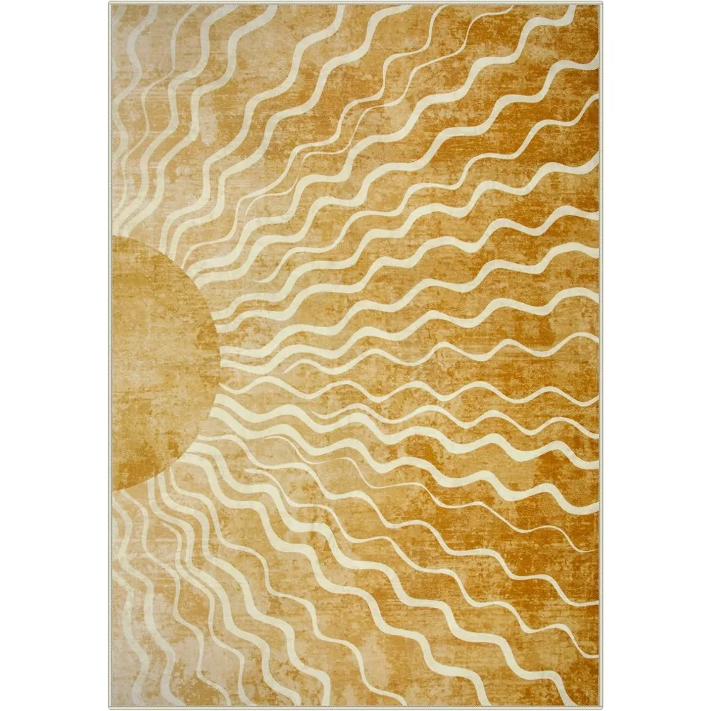 Градиентный желтый моющийся нескользящий тонкий ковер в стиле бохо для детской комнаты, 6x9