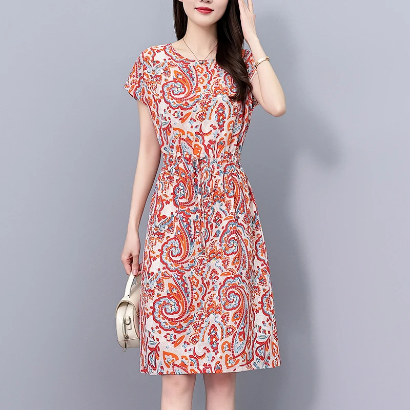 

Fashionable Short Sleeve Midi Dress for plus Size Women Summer New Arrival Elegant Casual Cotton Polyester Blend Dress
