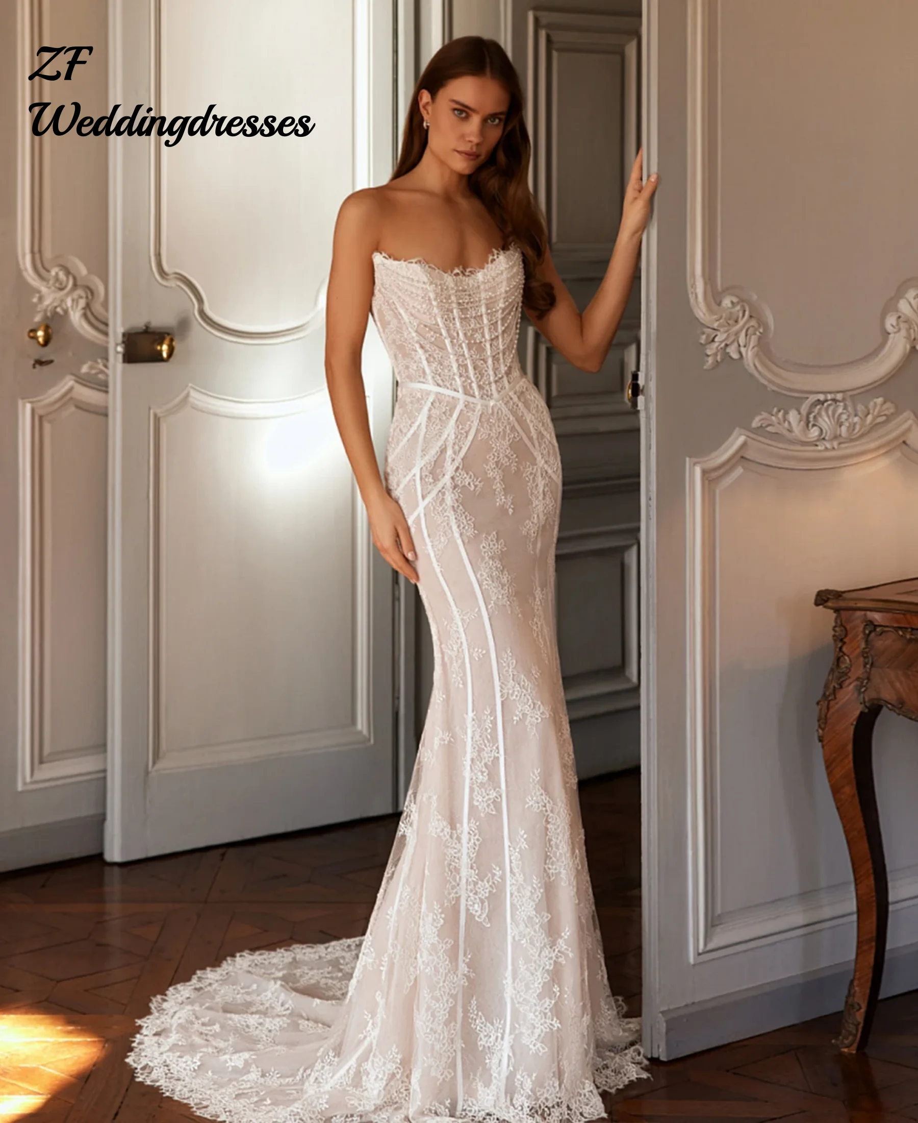 Customized New 2026Sweetheart Neck Zipper Up Back Pearls Lace Mermaid Wedding Dress Elegant Vestido De Noiva