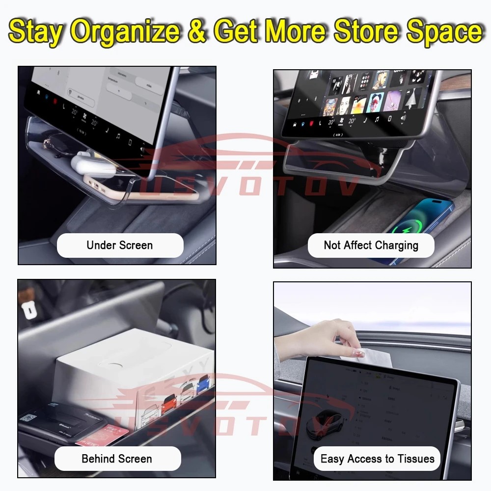 Scatola portaoggetti sotto lo schermo per Tesla Model 3 Y Highhland Console centrale Organizer Vassoio Contenitori per cruscotto Accessorio per