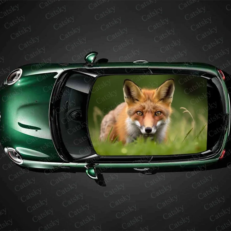 

Red Fox Wild Animal Car Roof Sticker Wrap Racing SUV Accessories Packaging Painted PVC Custom Car Graphic Decal