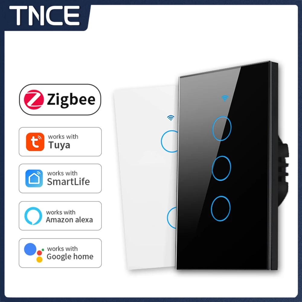 

TNCE Tuya ZigBee Smart Light Switch 1/2/3Gang No Neutral Wire Wall Touch Switch LED Light Switches Smart Home Alexa Google Home