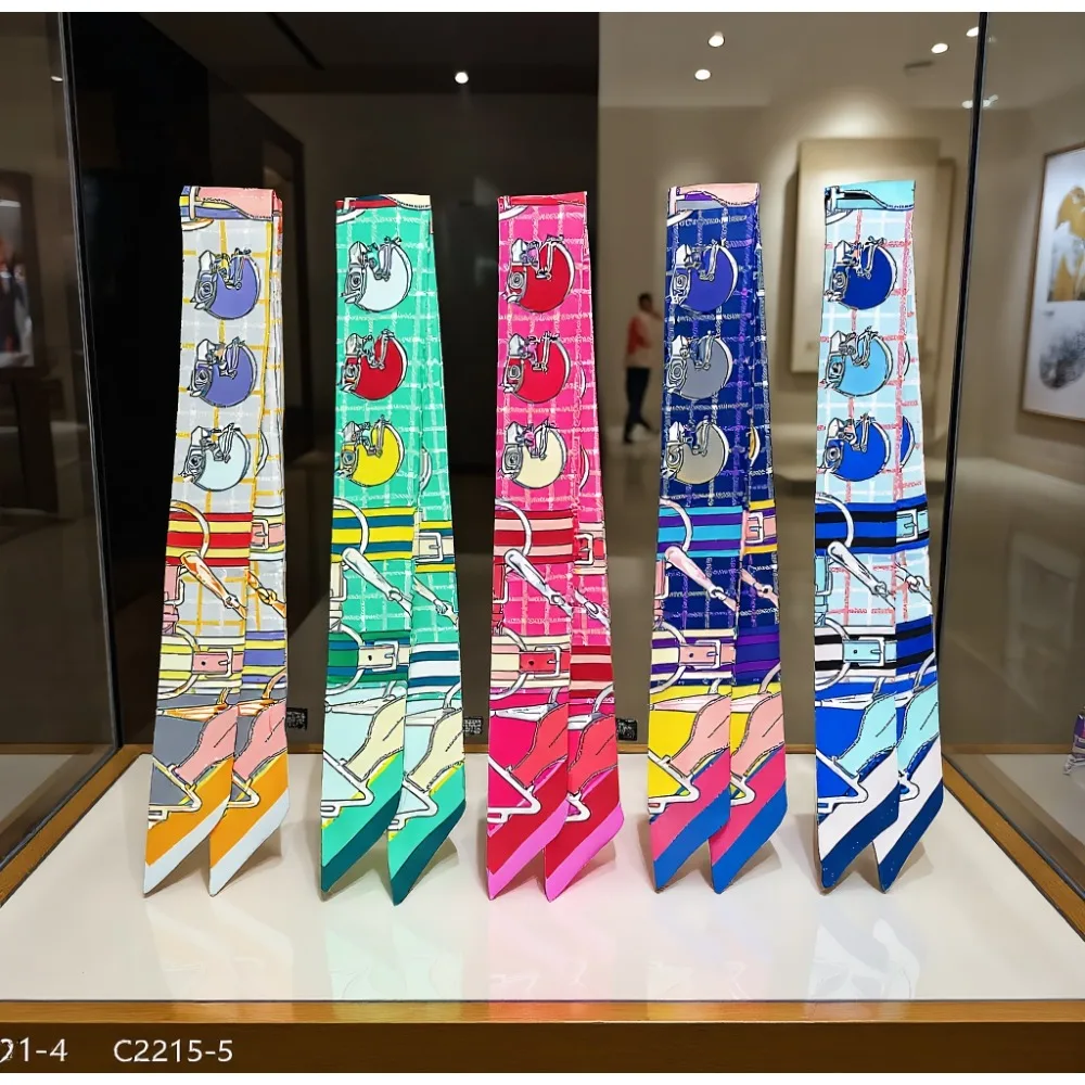 

Korean Cartoon Horse Head Scarf Four Seasons Gift Women Ofice TwillMultipurpose Hair Band Neck Tie Bag Handle Ribbon Present