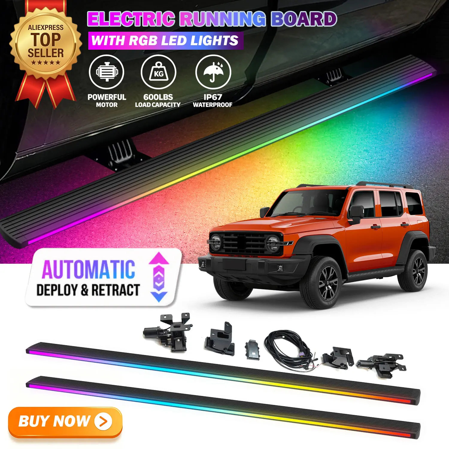 Deployable Power Electric Running Boards Fits For TANK 300 2020-2026 with LED Light Strips Side Step Nerf Bars