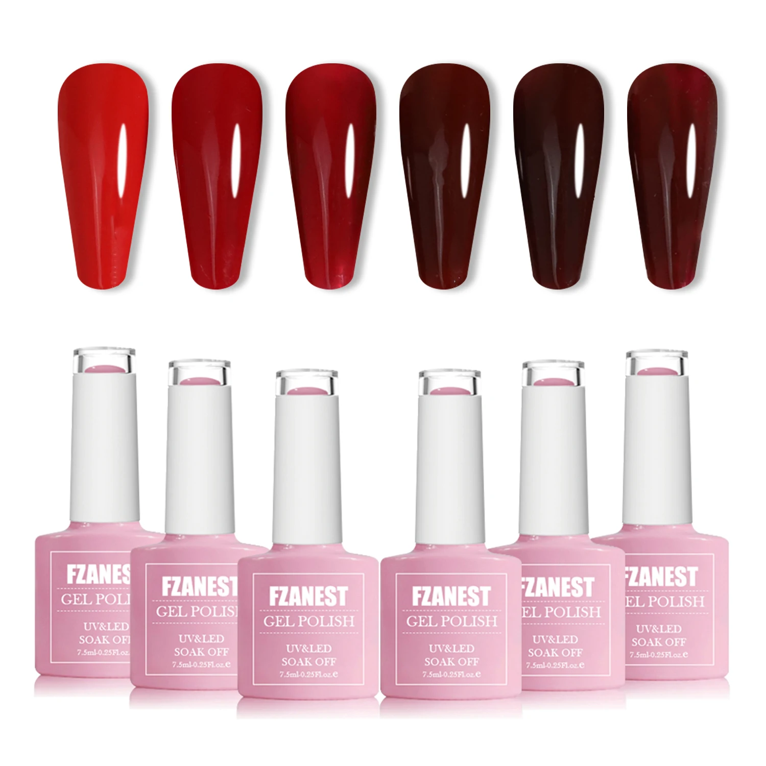 FZANEST Dark Red Gel Nail Polish Set Rubber Blood Cherry Red Fall Winter Gel Polish Nail Kit 7.5ml Soak Off Nail Art Nail Polish