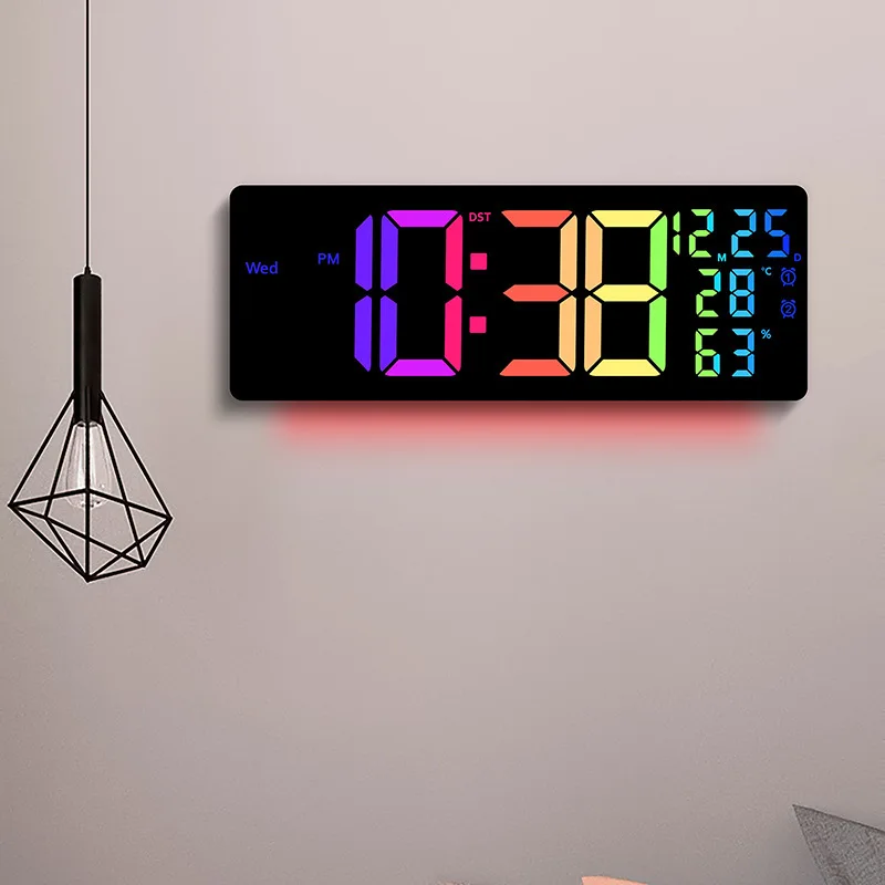 LED Symphony Wall Clock RGB Color Changing Living Room Wall Clock Display Multifunctional Alarm Clock Large Size 6669RGB
