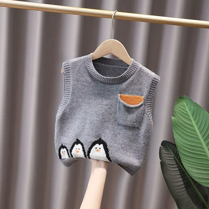 New Autumn Style Boys' and Girls' Vests Children's Sweaters Horse Clip Penguin Cute Pattern Western-style Korean Version