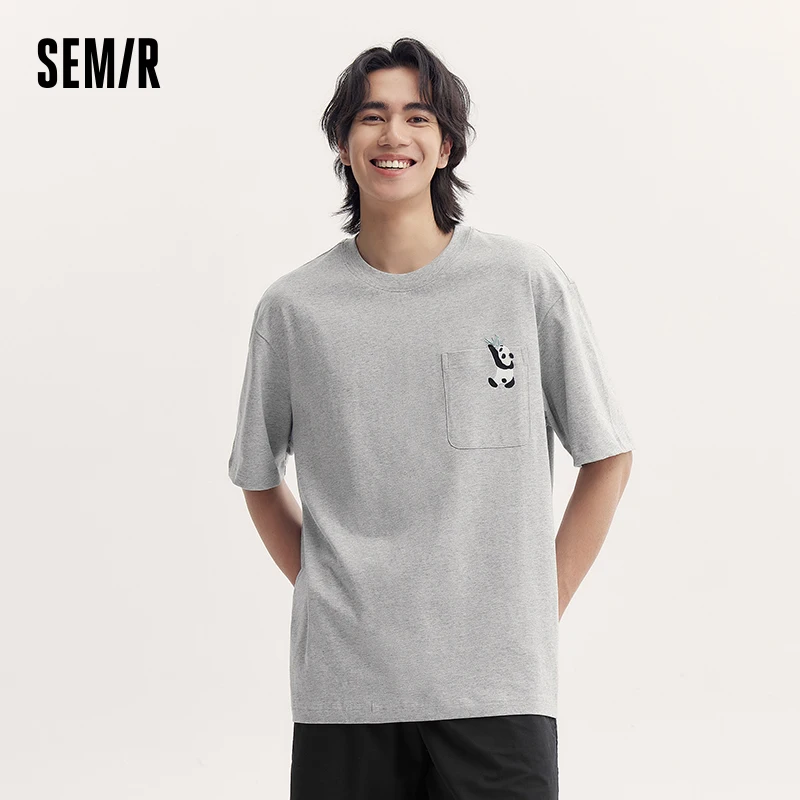 Semir Short-Sleeved T-Shirt For Men 2024 Summer New Trendy Panda Embroidered Top Loose And Casual