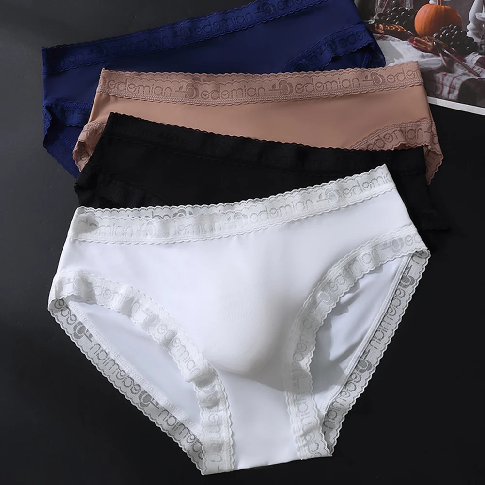 Men Sexy Lace Ultra-thin Seamless Bikini Ice Silk Briefs Sexy Accessories Hot Underwears Gay Sissy Bulge Pouch Men's Panties
