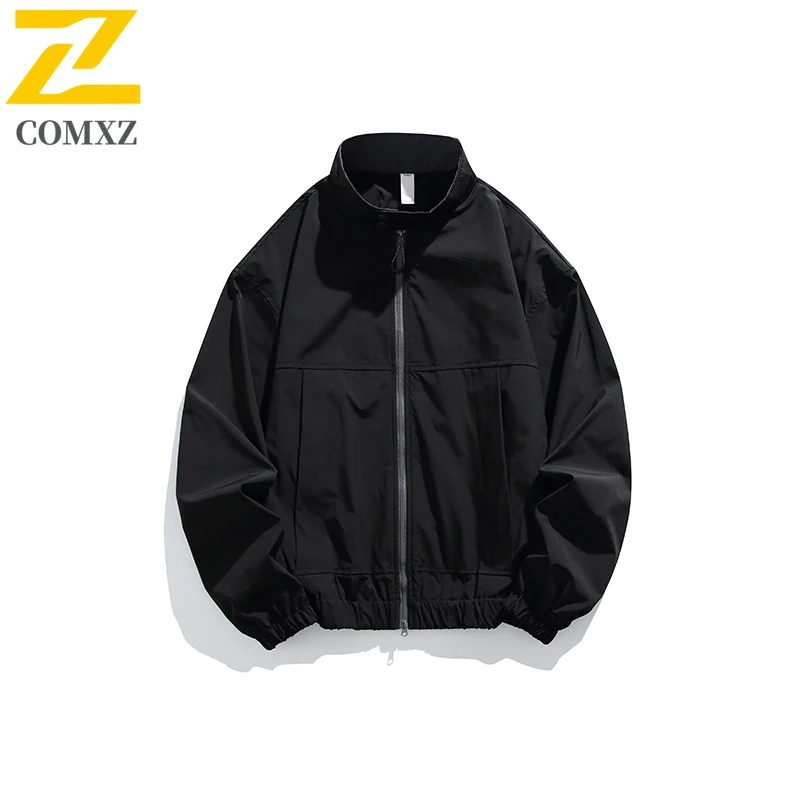 

COMXZ Mens Jacket 2025 Leisure Outdoor Fishing Windproof Hiking Jacket Color Block Zipper Stand Collar Autumn Casual Garment