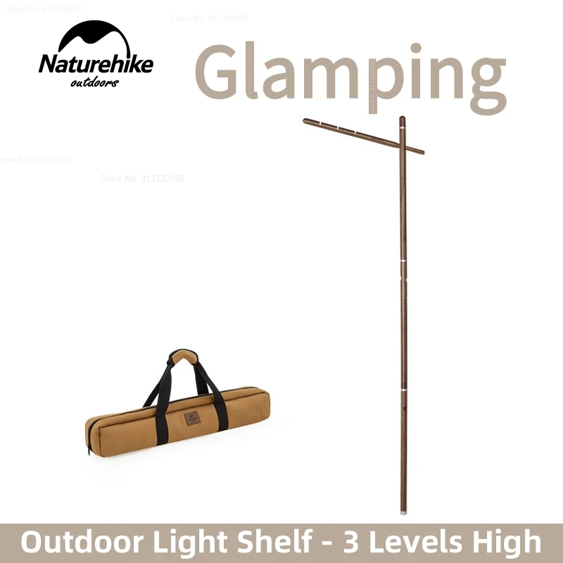 Naturehike Outdoor Walnut Light Stand Camping Portable Detachable Lighting Pole 3-Gear Height Adjustment Picnic Dinner Lighting