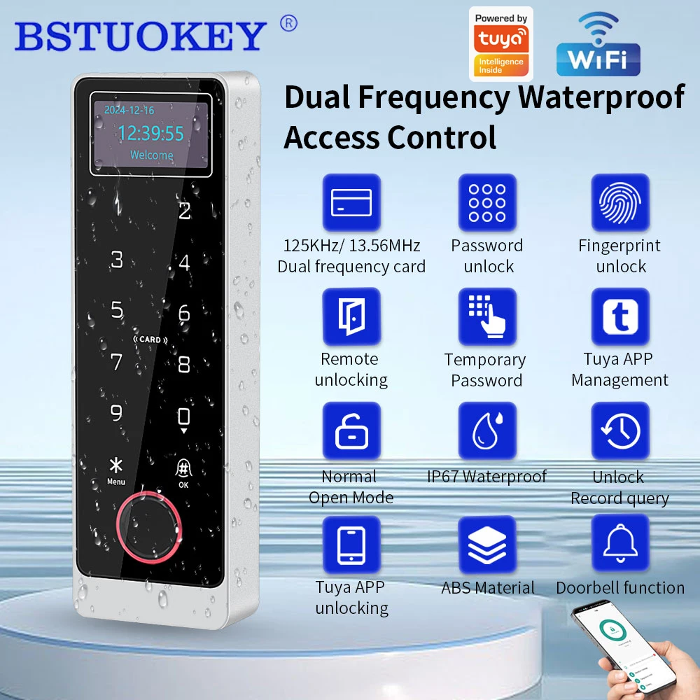 Fingerprint access control keyboard waterproof NFC WiFi support graffiti APP unlock 125K 13.56Mhz RFID card recognition doorlock