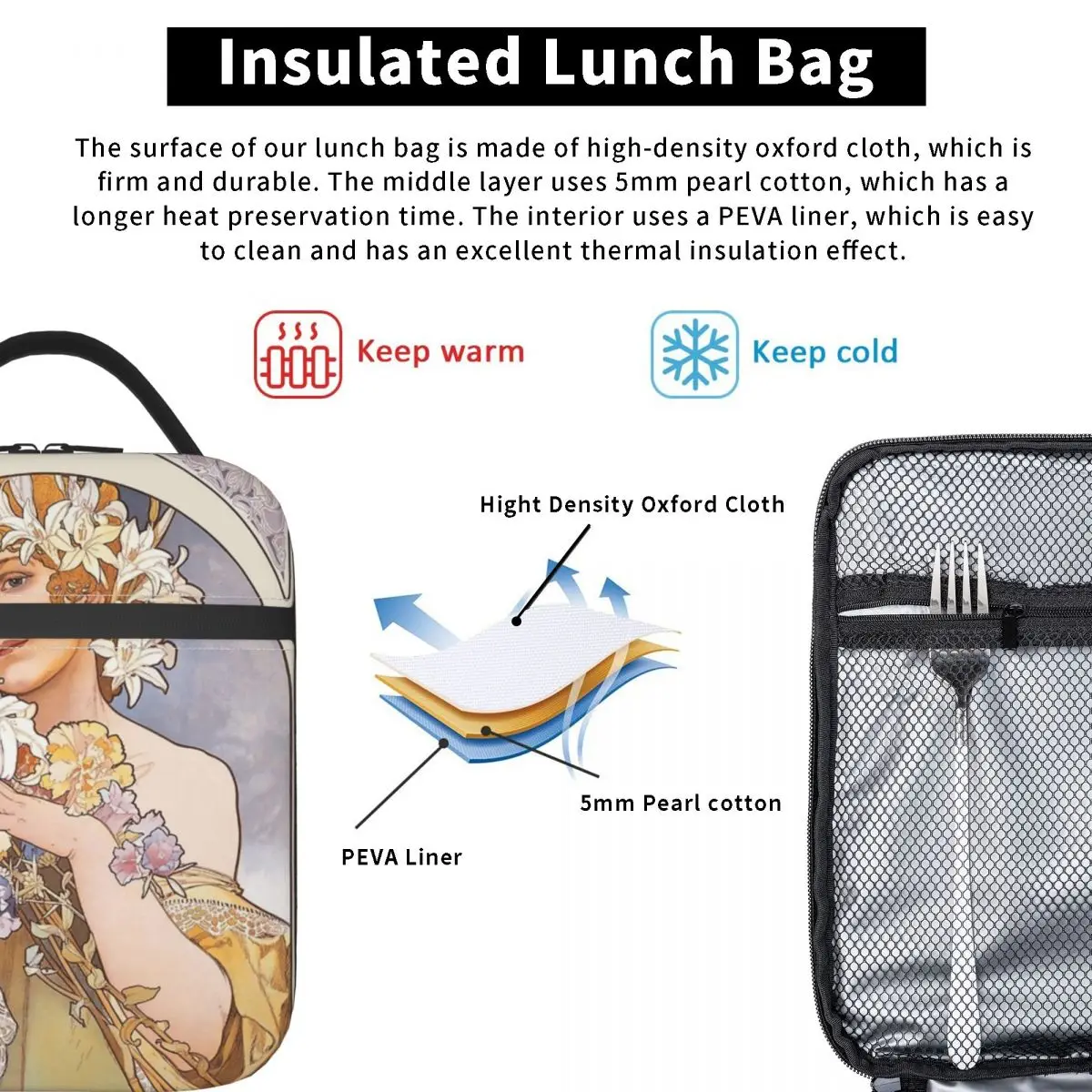 Blume (1897) von alphonse mucha merch isolierte Lunch-Tasche für Schul büro Lebensmittel Aufbewahrung tasche wieder verwendbare Kühler thermische Lunchboxen