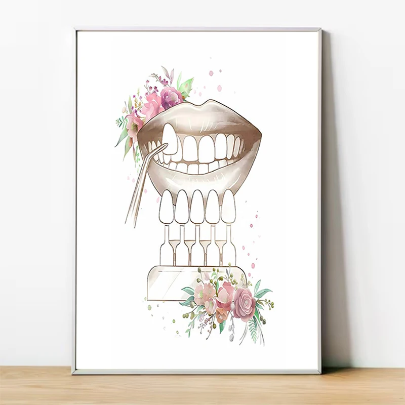 Teeth Anatomy Art Floral Painting Watercolor Dentistry Posters Picture on the Wall Decorations Modern Living Room Paintings