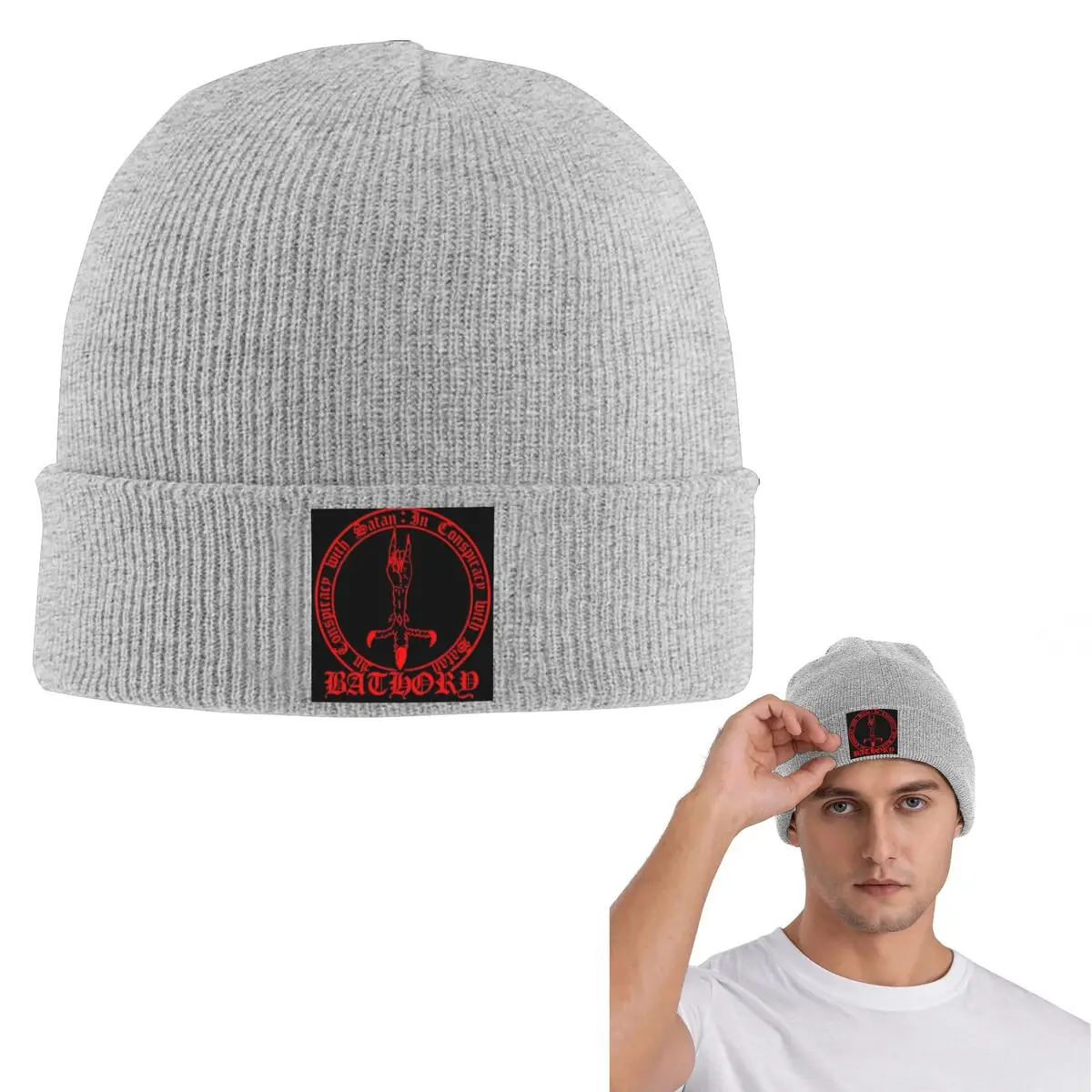 Bathory Logo Warm Knitted Cap Fashion Bonnet Hat Autumn Winter Outdoor Beanies Hats for Unisex Adult