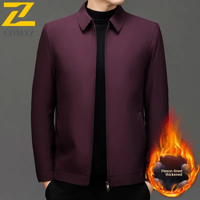 

Man Fleece Lined Jacket Winter 2025 Trendy Business Casual Notch Collar Short Warm Coat Windproof Thickened Cold Proof Jackets
