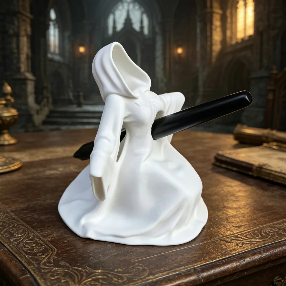 Creative Cloaked Phantom Pen Holder 3D Printed Dark Gothic Hooded Ghost Figurine Pencil Rest Gamer Desk Ornament Stationery Gift