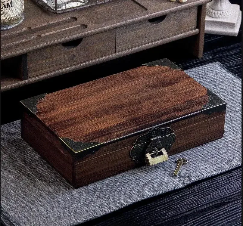 

Retro Bamboo Storage Box Flip Cover Wooden Boxes Home Storage Organizer Jewelry Boxes Cosmetic Box Decorative Storage Bin Gift