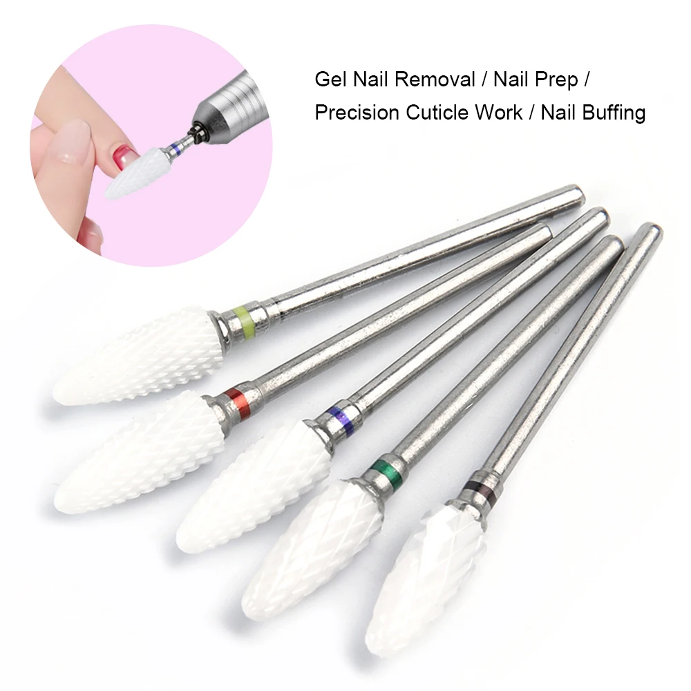 Broca de cerámica para uñas, removedor de Gel rotativo para cutículas, fresas para taladro eléctrico, accesorios de herramientas para decoración de uñas, 5 uds.