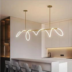 Nordic Minimalist Long Hose Led Chandelier Dimmable Gold for Table Dining Room Kitchen Bar Lamp Home Decor Hanging Light Fixture