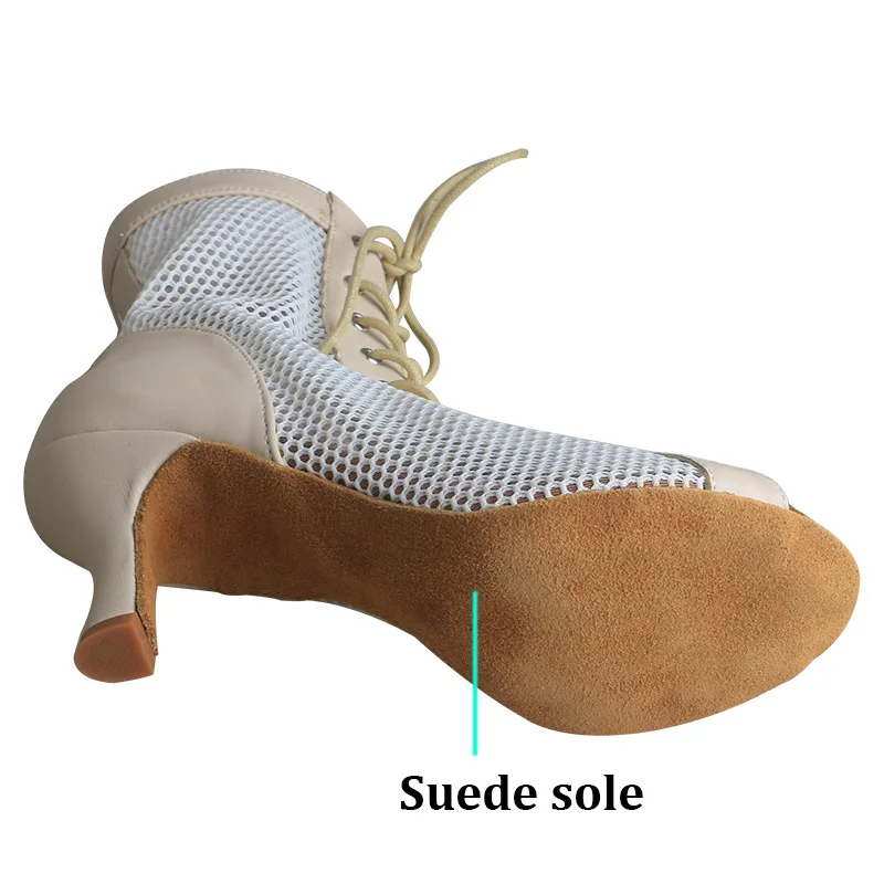 Wedopus レースアップメッシュ中空アウトファッションダンスシューズスリムハイヒールジャズダンスシューズスタイル社交ダンスシューズラテンダンスチャチャ