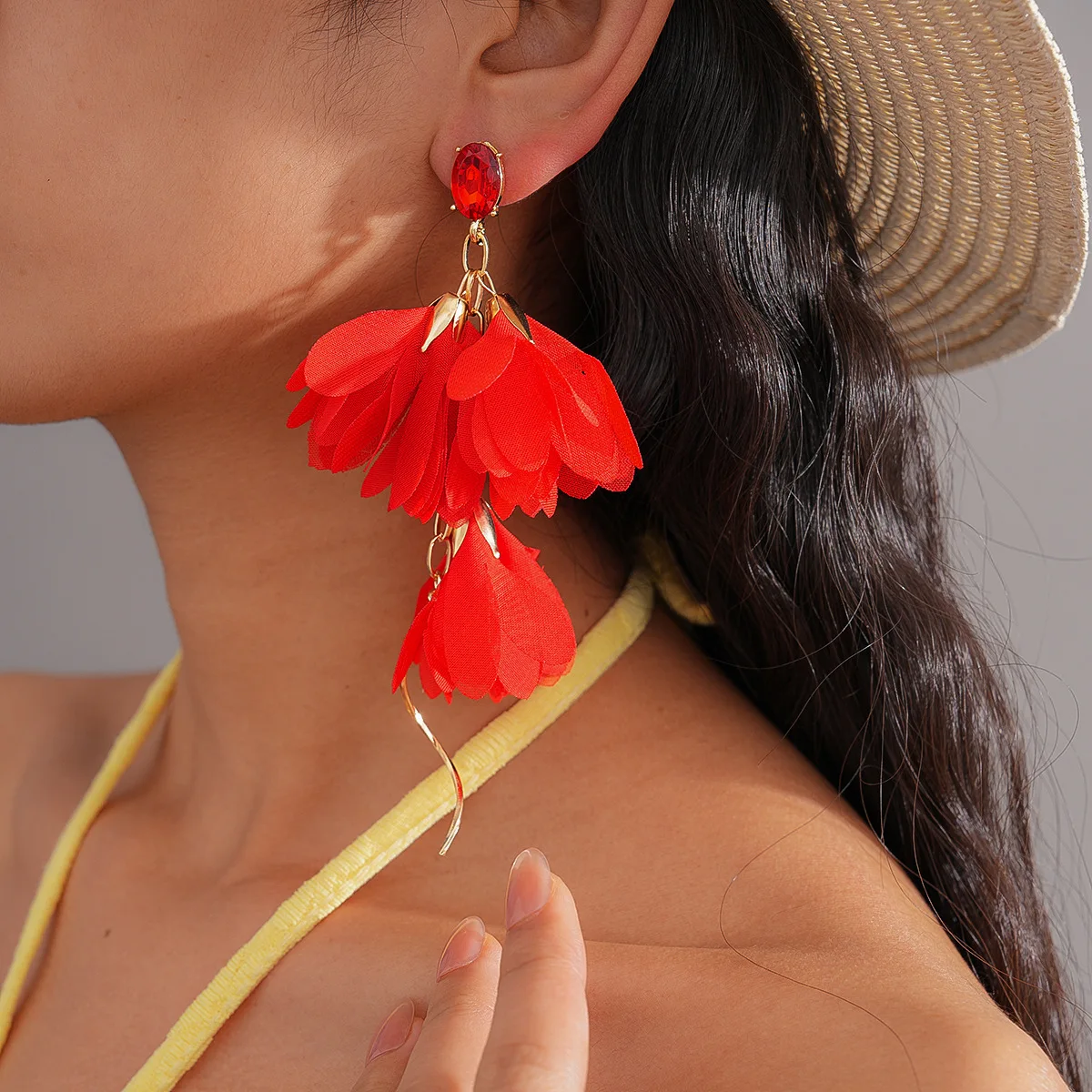 

Fashionable Sunshine Party Flower Tassel Earrings, Trendy Beach Vacation Clothing Jewelry Accessories, Elegant Women's Earrings