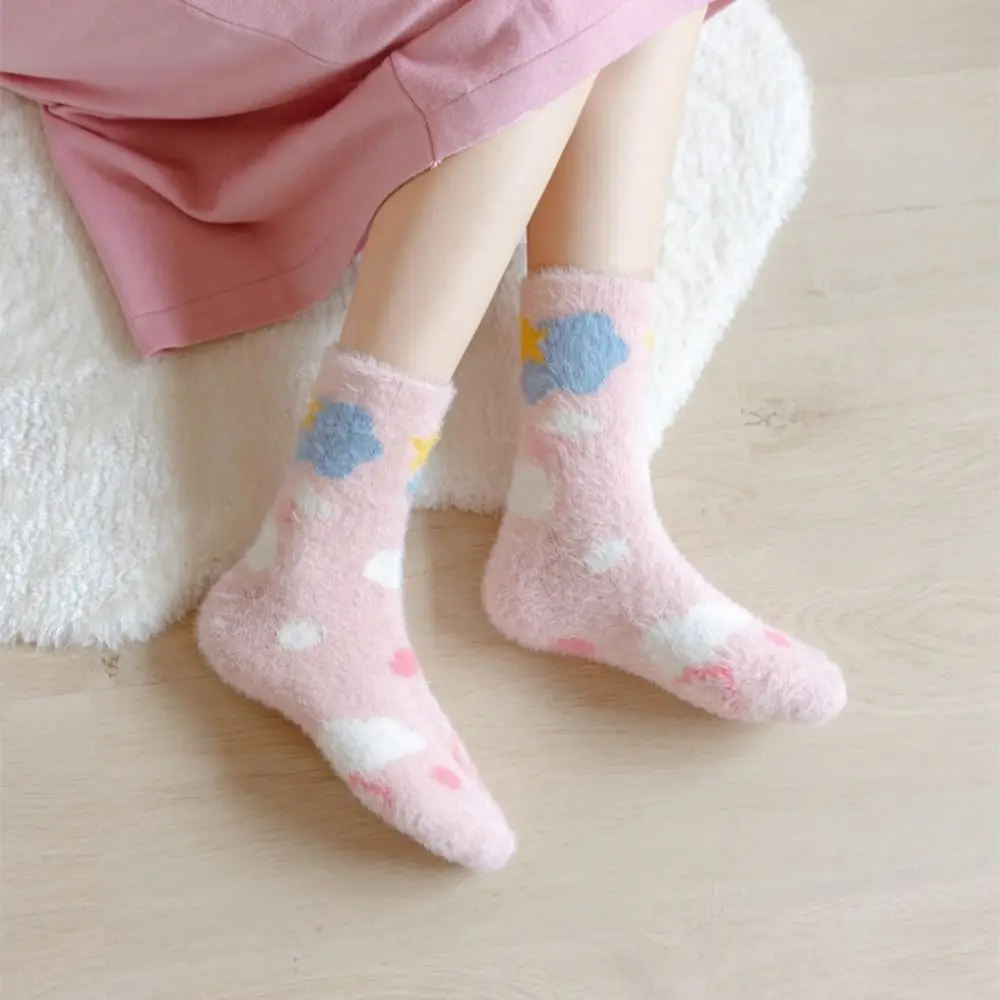 

5Pairs Fashion Cartoon Mink Fur Socks Sweet Soft Socks Pile Up Hosiery Thicken Warm Socks Women