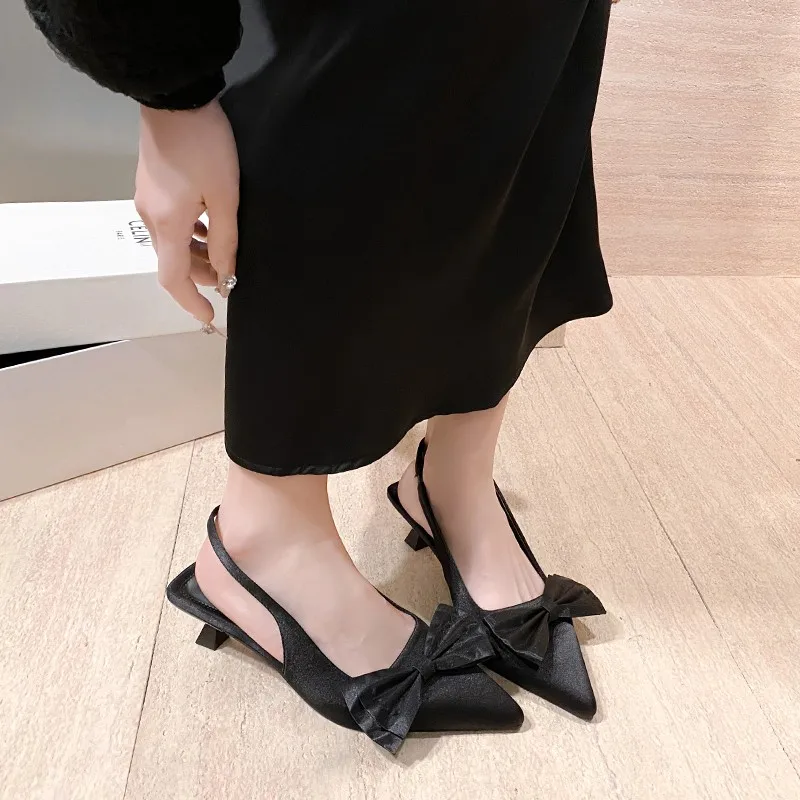 

Pointed Toe Women Heeled Shoes Elegant Sexy Bow Pumps Summer Woman Sandals 2025 Designer Dress Travel Slippers Femme Chaussures