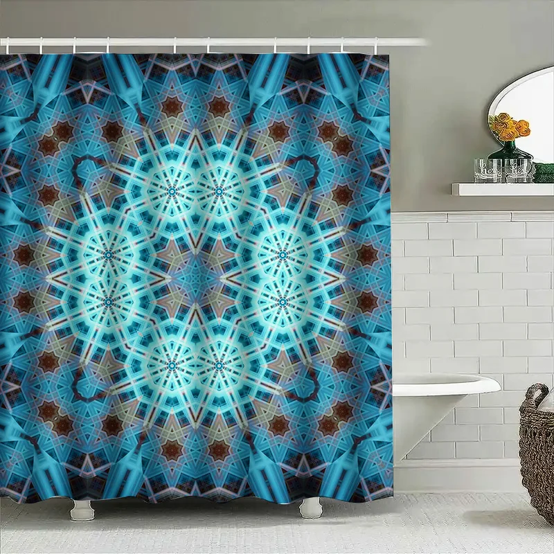 

Красивая синяя занавеска для душа с геометрическим рисунком, декор для ванной комнаты, простая установка, водонепроницаемая ткань, доступны различные размеры