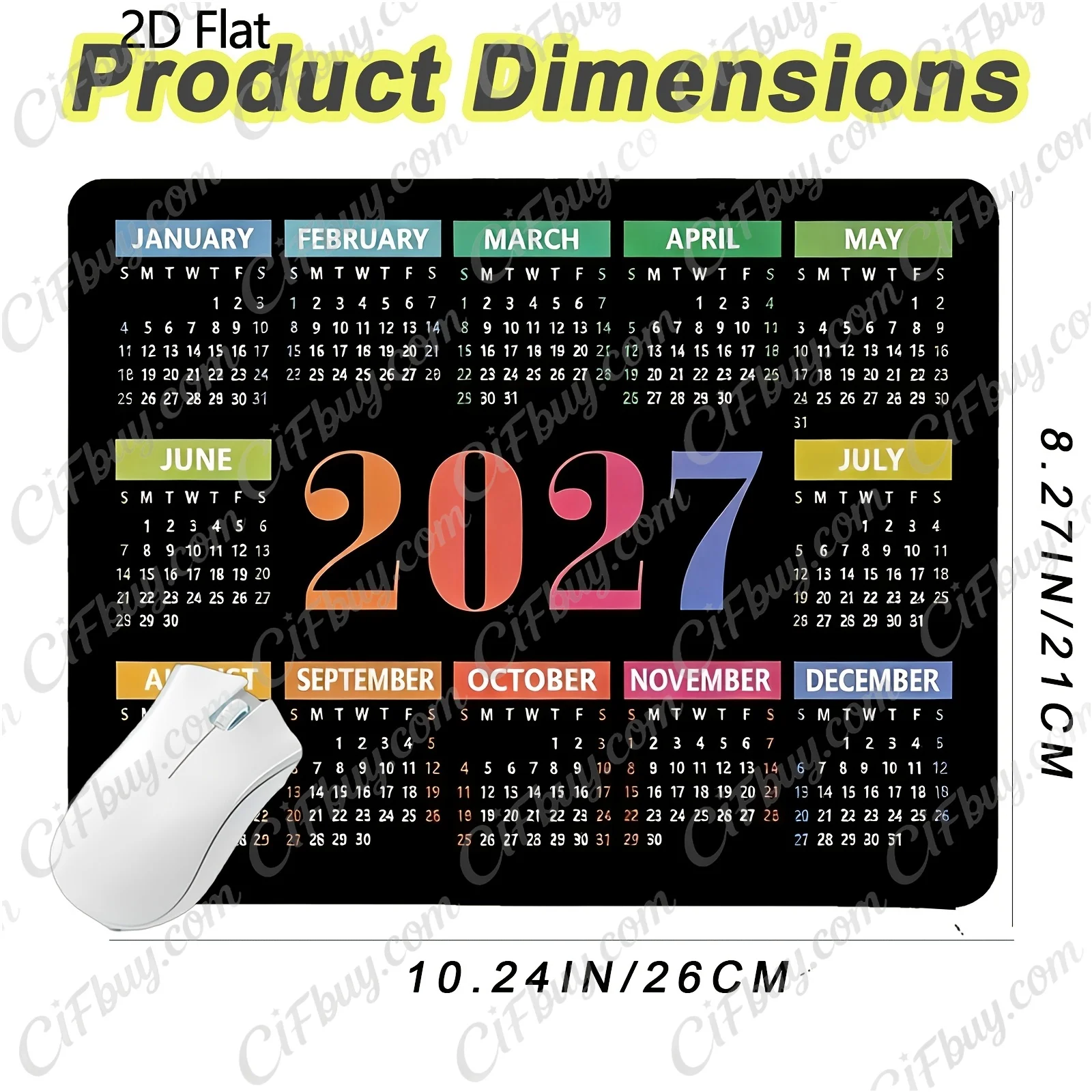 CIFbuy Mouse Pad Smooth Gaming Surface Fast Tracking Anti Slip Rubber Base Durable Desk Mat for PC Office Gamer 2027 Calendar
