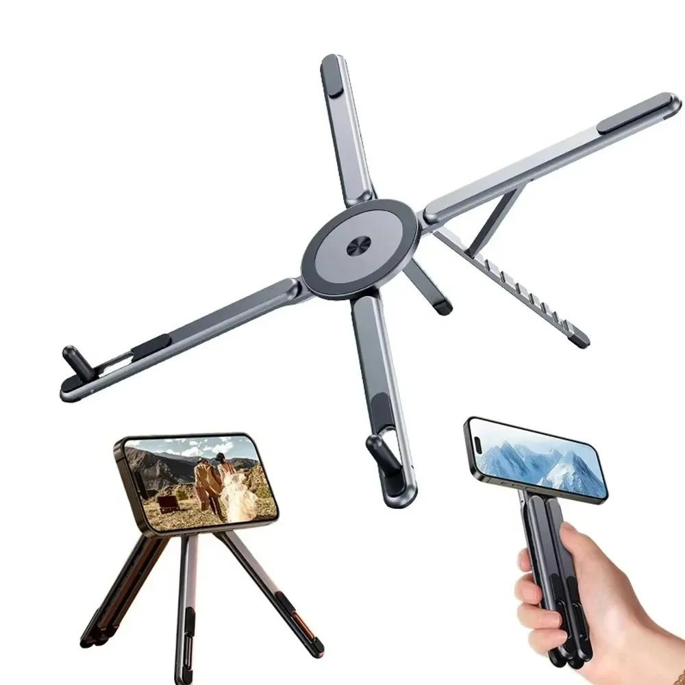 Magnetic Phone Tablet Laptop Stand 3 in 1 Foldable Adjustable Heat Dissipation Tripod Selfie Stick Holder Portable Bracket